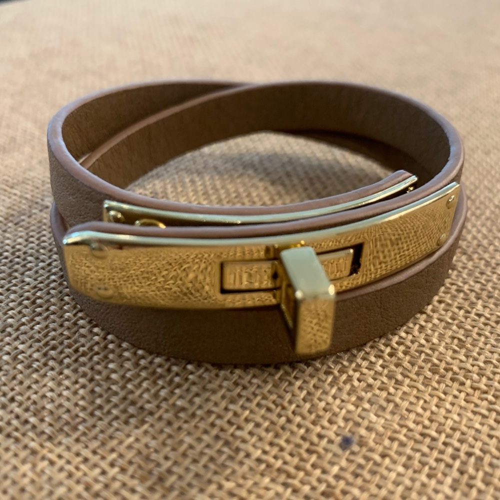 Brown Leather Wrap Bracelet with Gold Buckle